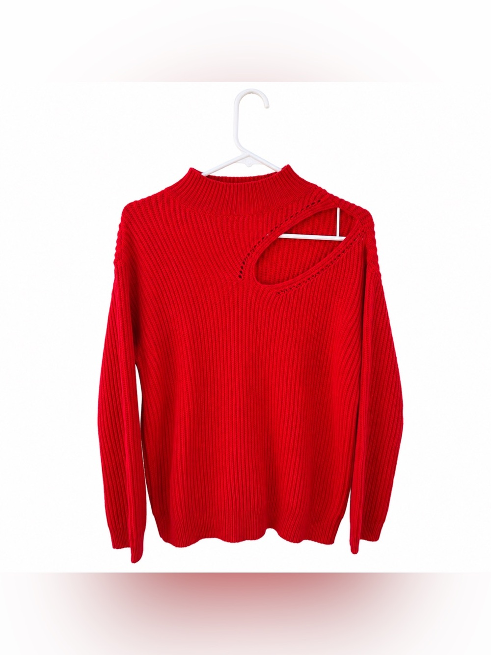 ASTR The Label Red Cutout Ribbed Knit Sweater XS